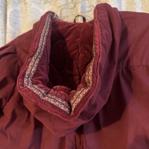 Rothschild Burgundy Hooded Long Puffer Coat Bows Velvet Girls (16)/Women's XS–S - Picture 8 of 9